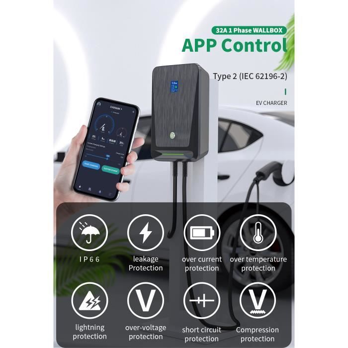 Mobile EV Charger 16A 11kw Wallbox APP Bluetooth Version Wifi