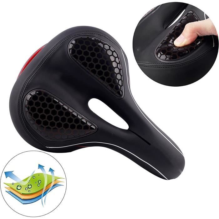 GCBTECH Selle Vélo Gel Confortable avec LED Feu Arrière, Professionnel Selle VTT/Route/Ville Imperméable et Respirante Siège Creux et Ergonomique avec Double Ressort pour Homme et Femme, Rouge