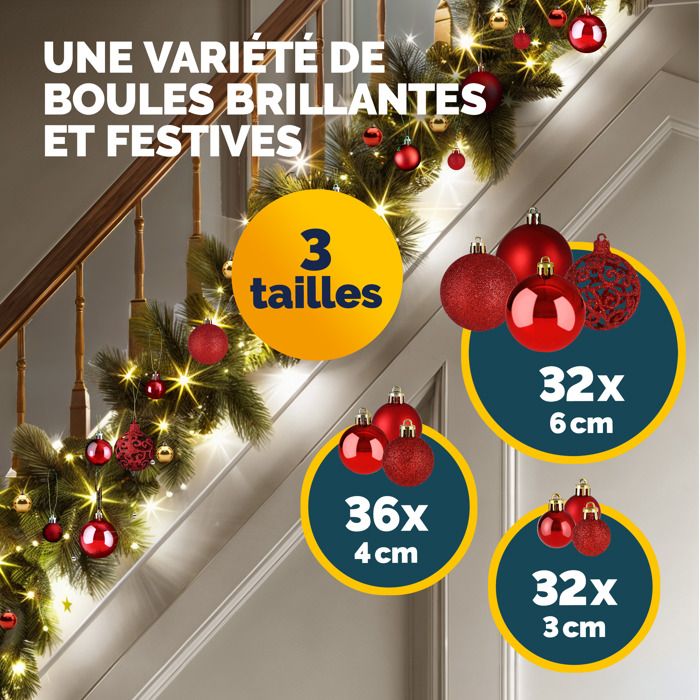 Boules De Noël Odot – Lot De 16 Ornements En Plastique 6cm Rouge & Or