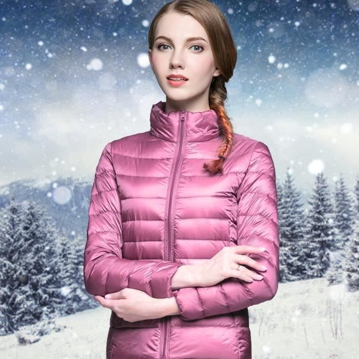 Doudoune Legere Rose Femme FUNMOON Slim manches longues Nylon Duvet de Canard Blanc Rose Cdiscount Pret a Porter