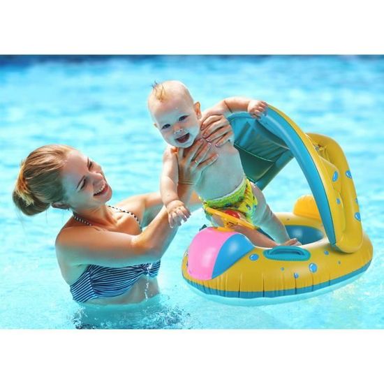 PiliStar Bouée Bébé Avec Auvent SPF50+ – Anneau Gonflable 3-72 Mois – Pompe Et Fixations Incluses