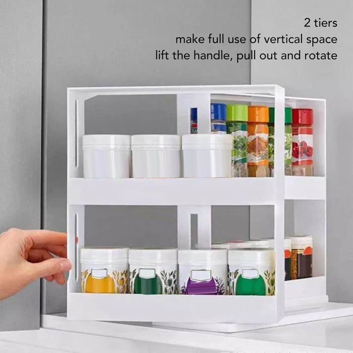 Étagère À Épices Coulissante À 2 Niveaux, Étagère À Épices Rotative, Armoire À Épices
