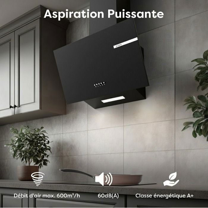 CIARRA Hotte Inclinée 60cm 580m3/h A+ avec Filtre à Charbon 3 Vitesses ...