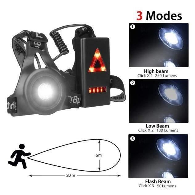 Lampe Course à Pied, Rechargeable par USB lampe running pectorale, lampe  running pectorale with 500 lumen adjustable beam and A166 - Cdiscount Sport
