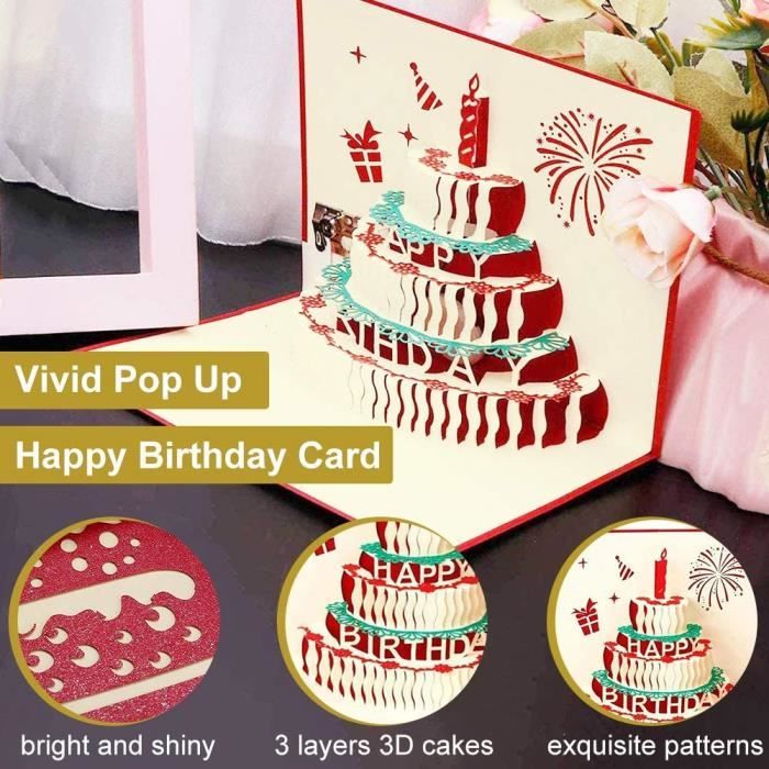 Carte Anniversaire 3D, Pop Up Cartes de Vœux Anniversaire Happy Birthday  Card avec 3 Couches Gâteau pour Enfant Adulte, Carte J[88] - Cdiscount  Beaux-Arts et Loisirs créatifs