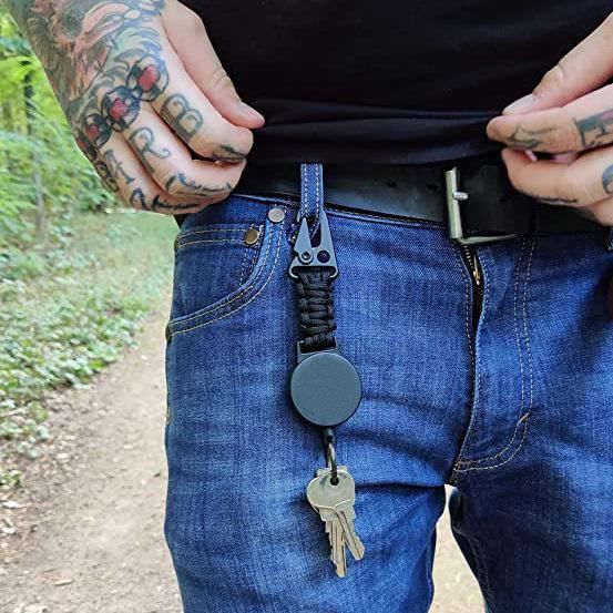 Porte-badge Rétractable Avec Anneau En Acier Et Boucle Ceinture – Noir
