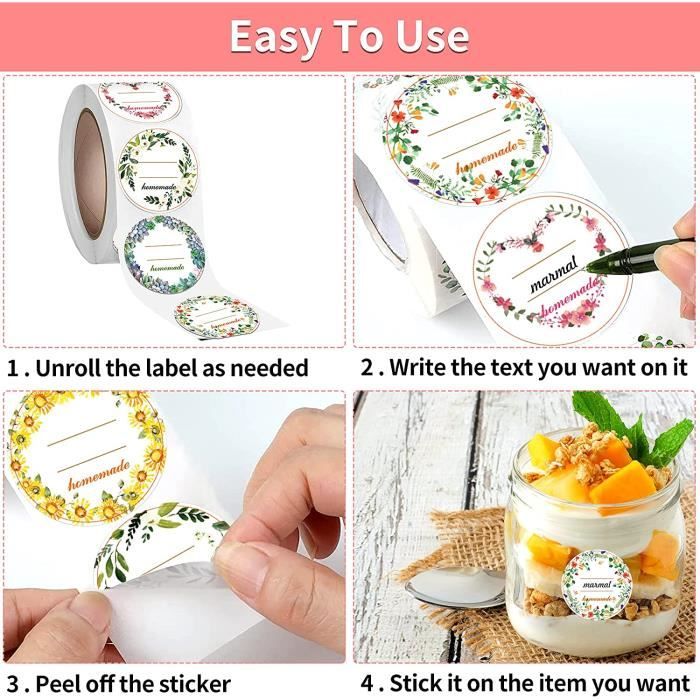200 Étiquettes Autocollantes "Fait Maison" - 4 Couleurs, Rondes, Pour Bocaux Confiture, Pots Épices - Cadeau