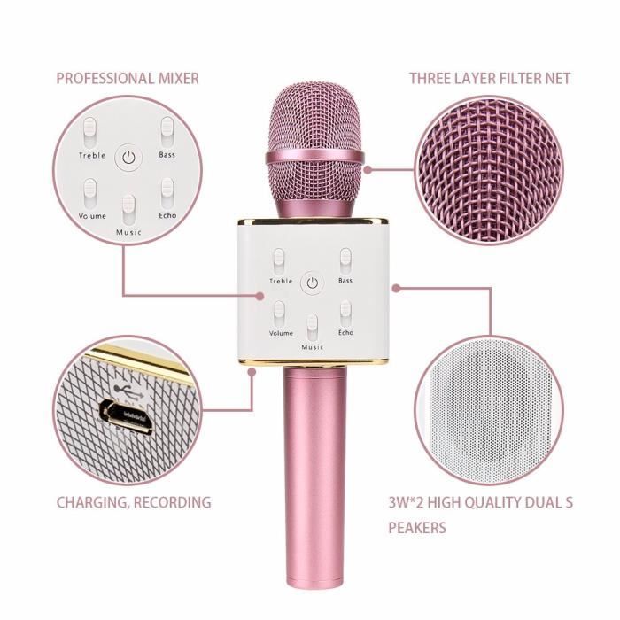 Q7 Microphone Sans Fil Bluetooth KTV Accessoire Karaoké Lecteur Stéréo avec  Contrôleur Haut-parleur