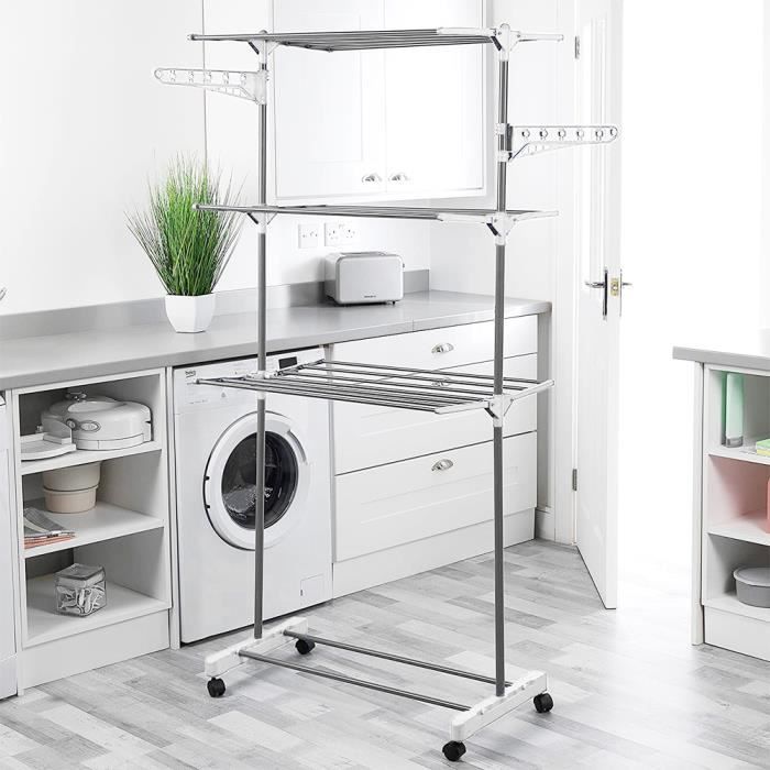 Séchoir à Linge étendoir pliable ailes latérales utilisation intérieure