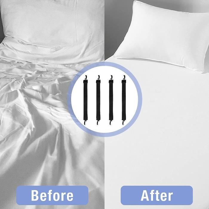 Sangles De Drap De Lit Ajustables Lot De 8 - Attaches Draps Avec Clips Métalliques Anti-Rouille