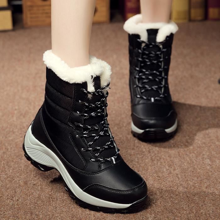 Raquettes de neige pour femme Noir Bottes chaudes avec