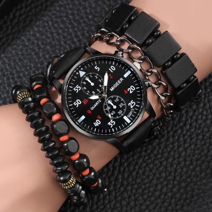 Coffret montre homme+ bracelets – quartz chronographe noir cool