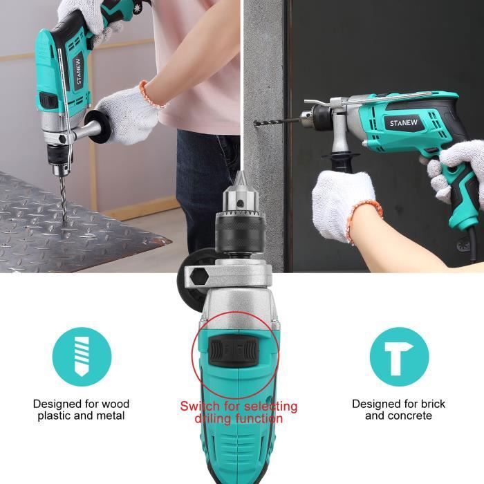 Perceuse à Percussion G LAXIA 550W 3000RPM Puissante - Poignée Rotative 360°, Mandrin 13mm, Marteau 2 En 1 Pour Béton Et Travaux Exigeants