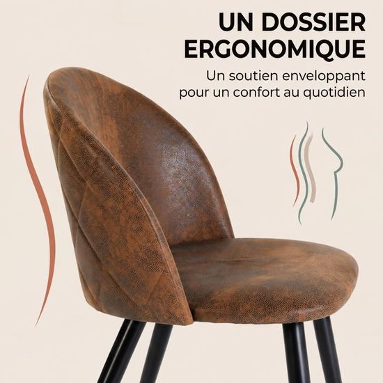 Lot De 4 Chaises De Salle à Manger Avec Dossier à Oreilles - Tissu Lin - Pieds Métal Noir - 41x48x86 Cm