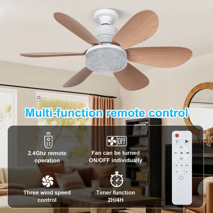 ROSNEK Ventilateur de plafond 52 cm 40W LED dimmable 2000 lm E27 - 3 vitesses, télécommande