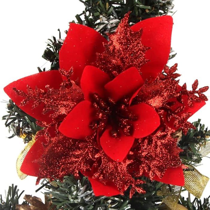 15 Fleurs De Poinsettia Pailletées Noël – 14x14 Cm – Rouge, Or, Argent – Décoration Sapin, Guirlande, Mariage, Fête - 8