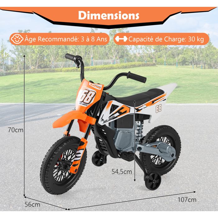 Moto Électrique pour Enfants 3-8 Ans COSTWAY, Roues d'Entraînement Amovibles, Musique, Bluetooth, Tout-petits Charge 30 kg, Orange Moto Électrique pour Enfants 3-8 Ans COSTWAY, Roues d'Entraînement Amovibles, Musique, Bluetooth, Tout-petits Charge 30 kg, Orange