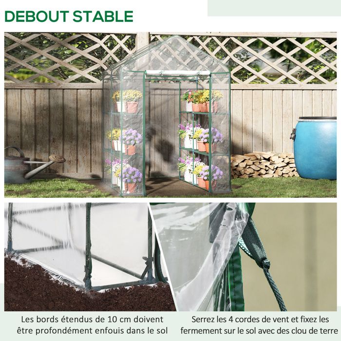 Serre De Jardin Outsunny 143 X 73 X 195 Cm - Avec 2 étagères Et Porte Enroulable, Pour Plantes Et Légumes