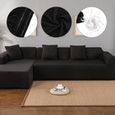 Housse de canapé, adaptée aux meubles luxueux doux-noir-polyester 3 + 2 protections en forme de L d'angle-0