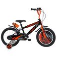 Vélo Enfant 16" STREET ART Garçon ( taille 105 cm à 120 cm ) Noir & Orange, équipé de 2 Freins, Gourde, Porte gourde, Plaque avant-0