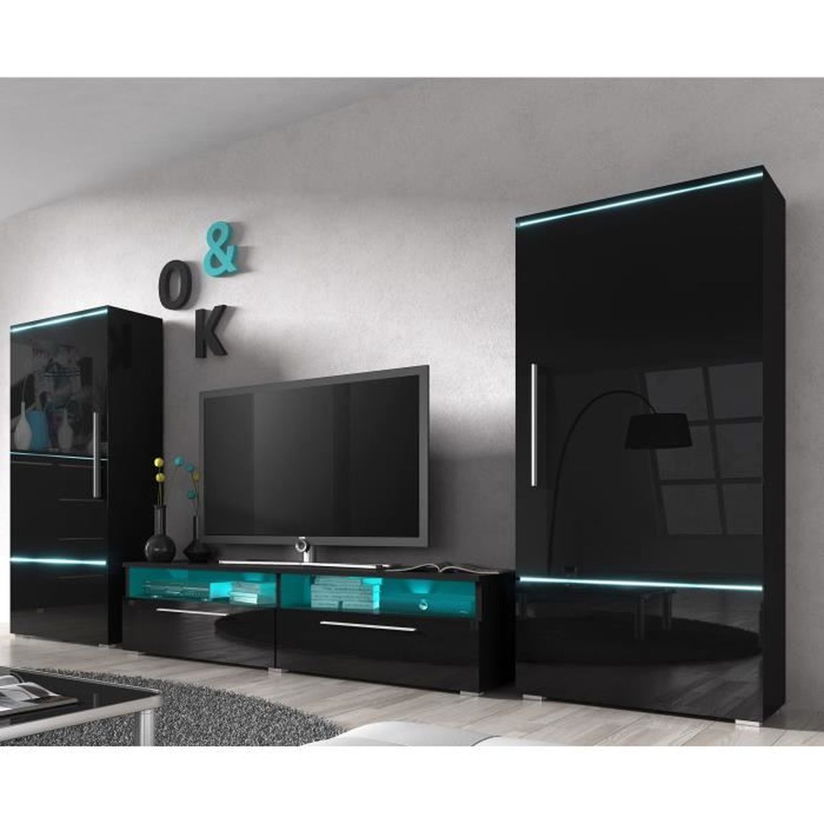 Ensemble Tv Luxe Ref Ambre Noir Gloss Achat Vente Meuble Tv