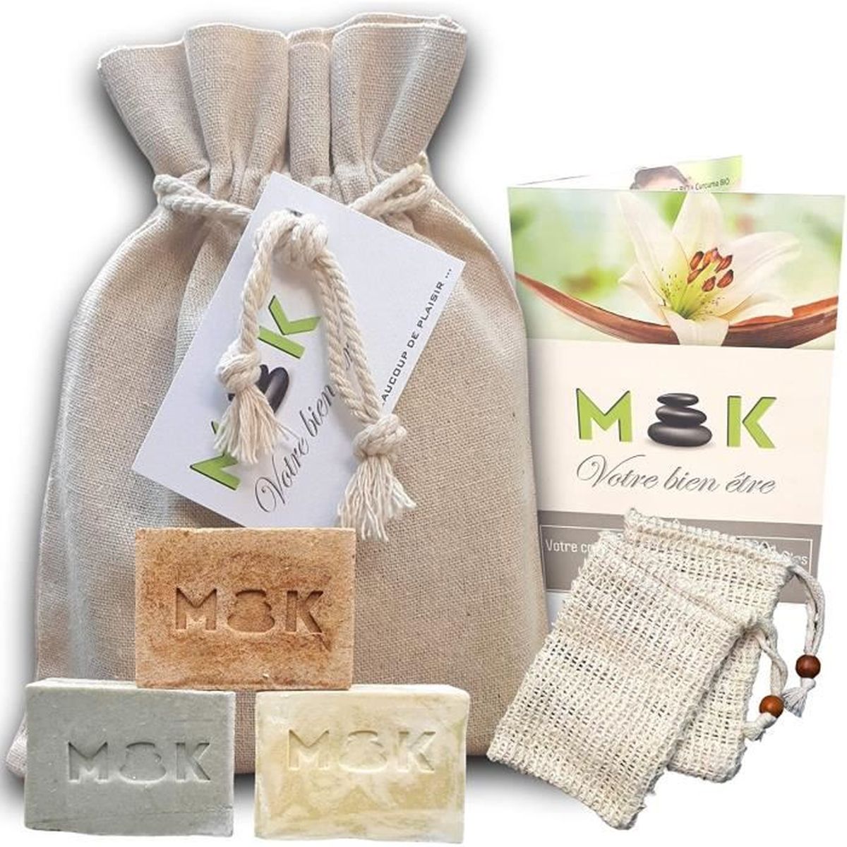 M K Bio Saponifie A Froid Artisanal A L Huile D Olive Coffret Femme Bien Etre 3 X 100g Naturel Argile Curcuma 1 Pochet Achat Vente Coffret Bien Etre M K