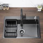 Lonheo Évier 1 Bac 68x45x19CM Évier à Encastrer en Inox Évier Cuisine Noir avec Distrubuteur de savon et Égouttoir panier