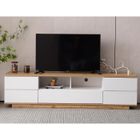 TIMPFEE Meuble TV finition haute brillance grain de bois couleur moderne assortie 180 cm couleur bois et blanc