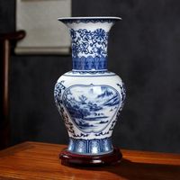 Vase,Vase en porcelaine bleu-blanc sous-émaillé, décoration de nouveau style chinois, arrangement de fleurs pour salon - Type Bleu