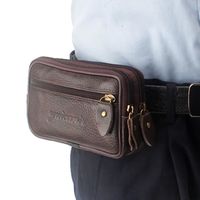 Sac bandoulière,Sac de ceinture en cuir véritable pour hommes, pochette pour téléphone portable, sac banane, portefeuille - Coffee