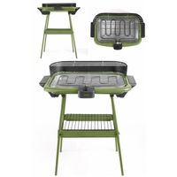 Barbecue Electrique sur Pieds ou de Table Vert 2000W + Set de 4 accessoires pour barbecue