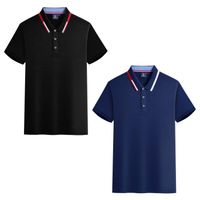 Lot de 2 Polo Homme Ete Manches Courtes T-Shirt Elegant Couleur Unie Casual Top Respirant Tissu Confortable - Noir/bleu marine