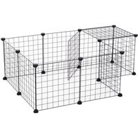 Enclos modulable pour Petits Animaux Cage intérieur L106 x l 73 x H36 cm bords arrondis fil métallique noir lapin Cochon d'inde