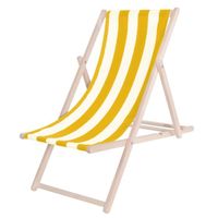 Transat de Jardin - SPRINGOS - Chaise longue pliante en bois de plage - Réglable en 3 positions - Jaune et blanc