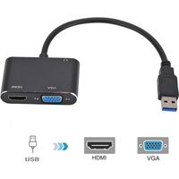 SURENHAP Câble adaptateur 2 en 1 USB vers HDMI + VGA 1080p pour xp Windows 7/8/10