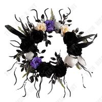 TD® Couronne de crânes d'Halloween 40*40CM Simulation de rose en noir et blanc Motif de crâne Convient à la décoration d'Halloween