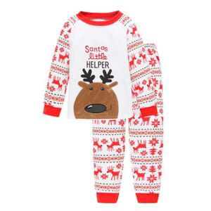 PERSONNAGES ET ANIMAUX Pyjama de Noël pour Filles et Garçons Vêtements de Nuit à Manches Longues 2Pièces pour Enfants Pjs le Motif alphabétique wapiti(110)