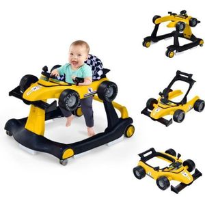 YOUPALA - TROTTEUR COSTWAY Trotteur Bébé Pliable Musical 4 en 1 Apparence de Voiture Pousseur Hauteur et Vitesse Réglables avec Lumière Volant Jaune