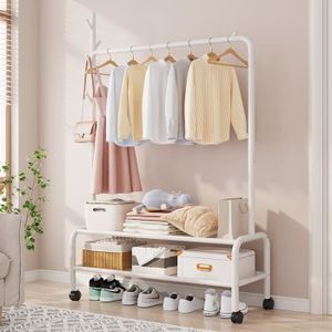 unho Portant à Vêtements en Bois: Penderie Vetements à Roulettes Solide  Double pour Chambre Adulte Porte-Vêtement Sur Pied Multifonctionnel à 2  Pôles pour Dressing Salon - 160x80x40cm : : Cuisine et Maison