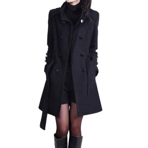 MANTEAU - CABAN Femmes Trench-coat Mode en vrac hiver chaud Bouton à manches longues Bouton de manteau de veste avec ceinture Noir