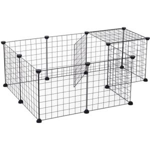 CAISSE DE TRANSPORT Enclos modulable pour Petits Animaux Cage intérieur L106 x l 73 x H36 cm bords arrondis fil métallique noir lapin Cochon d'inde