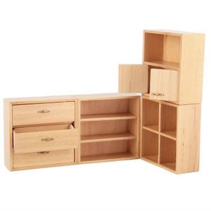 MAISON POUPÉE GK09010-Jouet 1:12 Mini armoire en bois meubles salon chambre armoire unité pour maison de poupée Burlywood