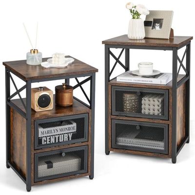 Lot De 2 Tables De Chevet SoBuy Avec Tiroir Et 2 Étagères - Meuble Rangement Naturel