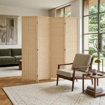 Relaxdays Paravent 4 Volets Pliable Bambou & Bois – Séparateur D’Espace Naturel 180 X 182 Cm