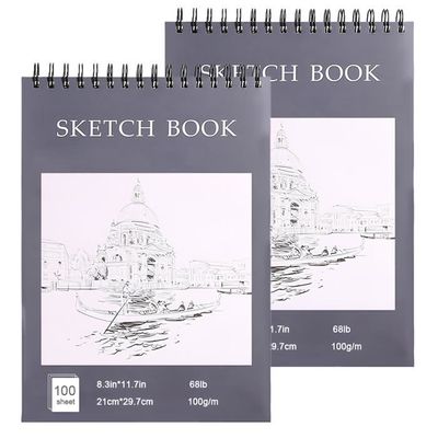 Carnet De Dessin A4 160 Gsm - Lot De 2 - Couverture Kraft - Reliure Spirale - 120 Pages Vierges - Pour Croquis, Aquarelle