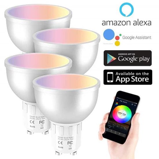 Ampoule Intelligente, 5W Ampoule Connectée WiFi Couleurs RGB Compatible avec Amazon Alexa/Google Home, Ampoule GU10 LED