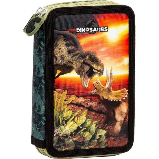 Dino Dinosaurier T-Rex Tyranussaurus Rex Estuche De 2 Compartimentos, 27 Piezas, Relleno (17), Para Niños, Niñas, Azul, 21 X 12 X 4 Cm