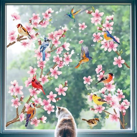 Autocollant Fenêtre Fleur Cerisier Tanlaby - PVC Réutilisable 30x60 Cm - Déco Printanière
