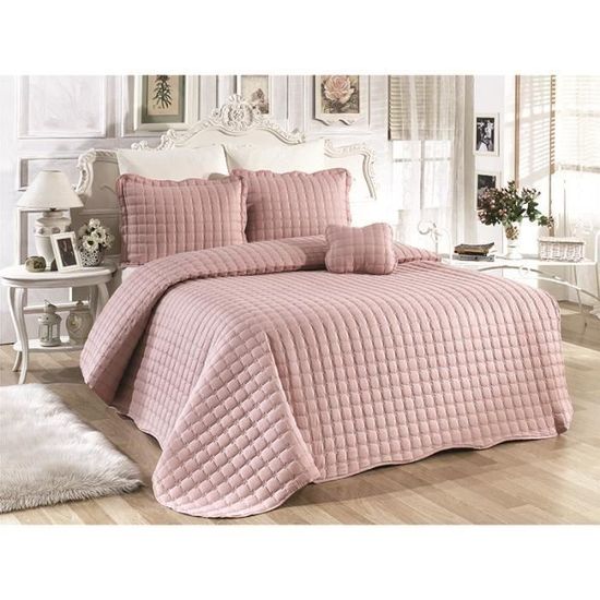 Colis De 3 Boutis Matelassés Couvre Lits Brodé Uni 2 Places - 230 X 25