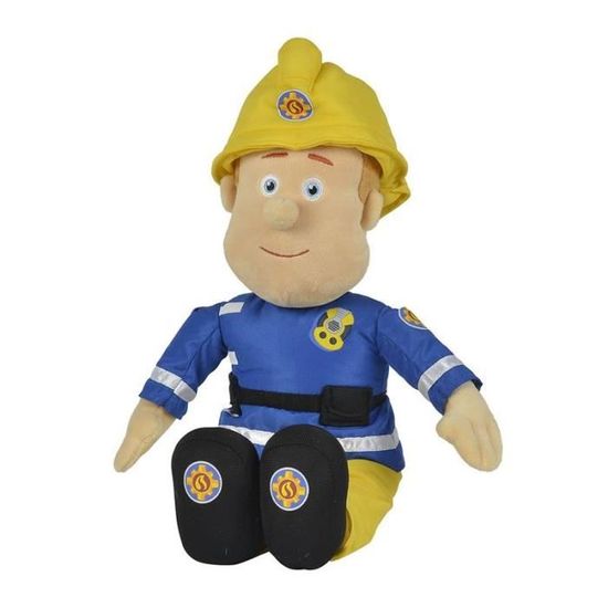 Peluche Sam le Pompier - Smoby - Figurine 45cm - Corps Souple - Bleu Jaune Beige